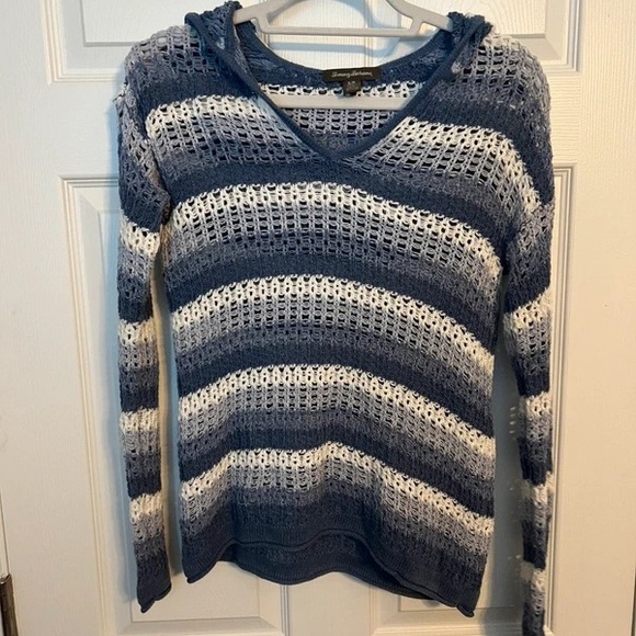 Tommy Bahama Sweaters - Tommy Bahama Blue & White Striped Open-Knit V-Neck Hoodie Sweater